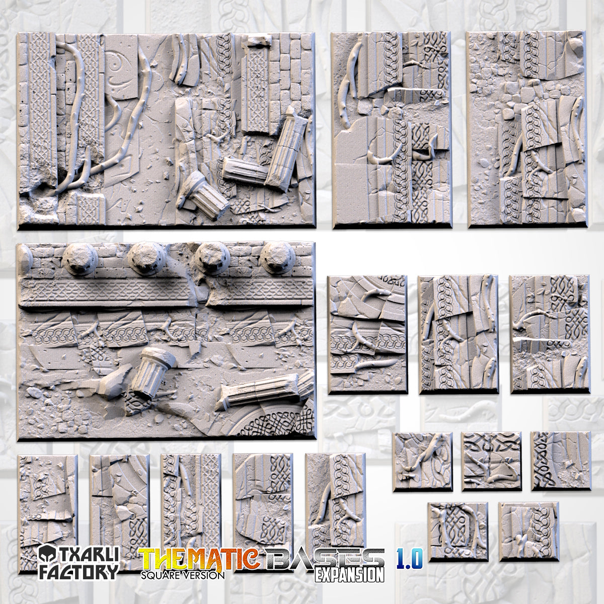 Ancestral Ruins Square Bases & Toppers - TXARLI Factory - Old World Kings of War