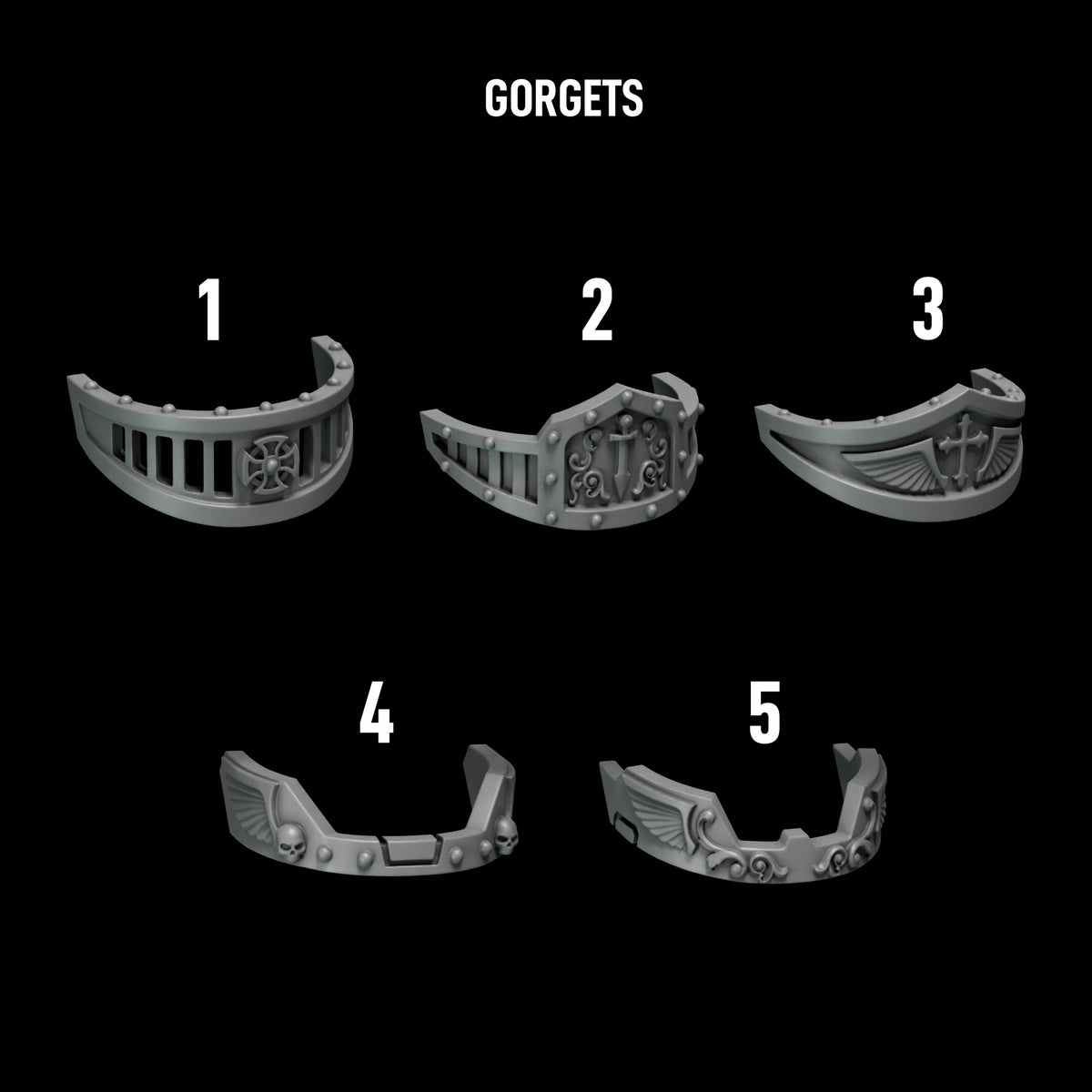 Eternal Pilgrims - Big Armour Gorgets — numbered design options