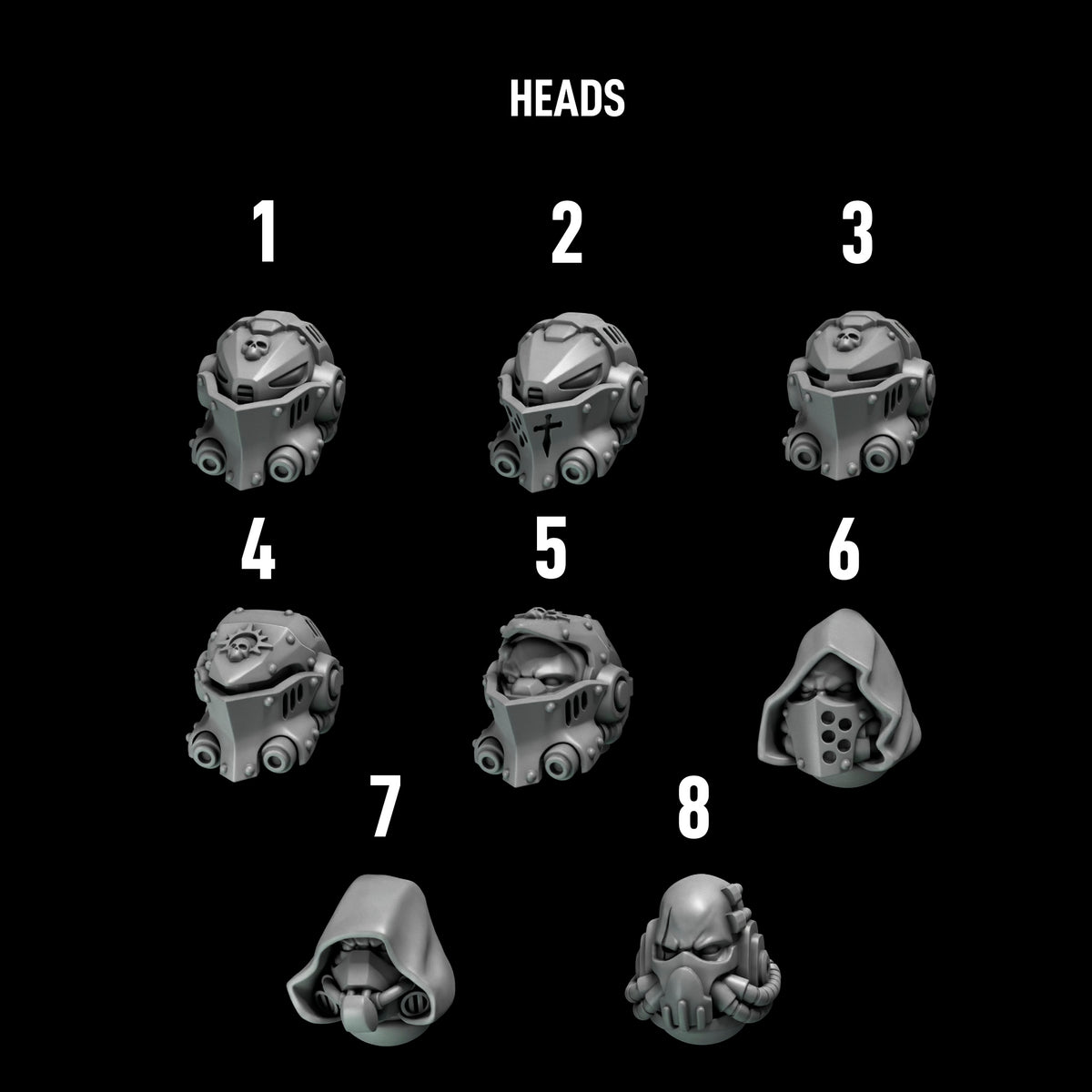 Eternal Pilgrims - Big Armour Heads — numbered design options