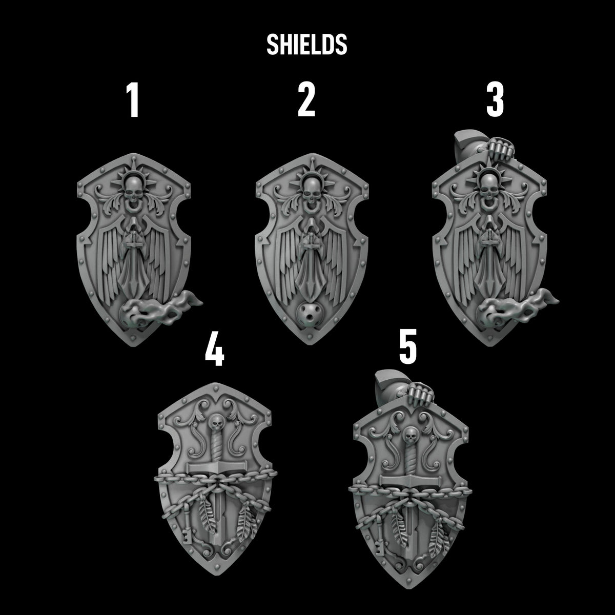 Eternal Pilgrims - Big Armour Shields — numbered design options