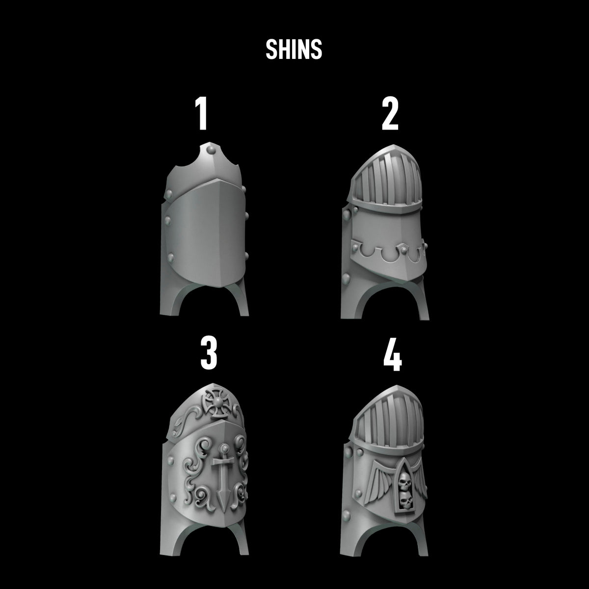 Eternal Pilgrims - Big Armour Shins — numbered design options