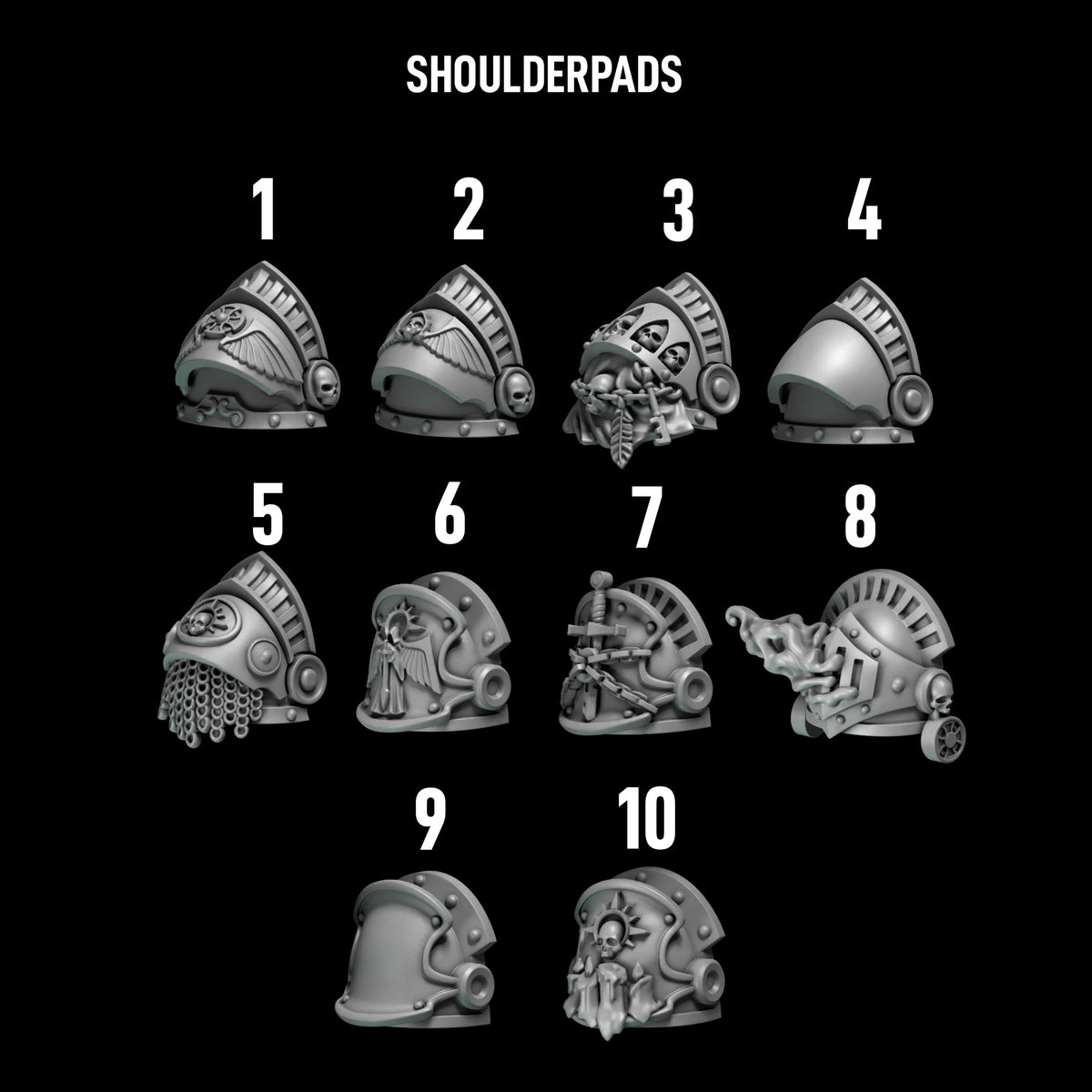 Eternal Pilgrims - Gravis Shoulder Pads — numbered design options