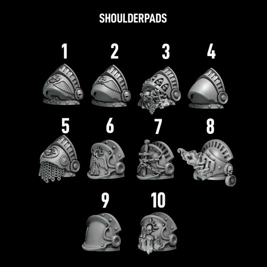 Eternal Pilgrims - Gravis Shoulder Pads — numbered design options